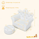 Children Upholstered Princess Sofa with Ottoman and Diamond Decoration for Boys and Girls - White