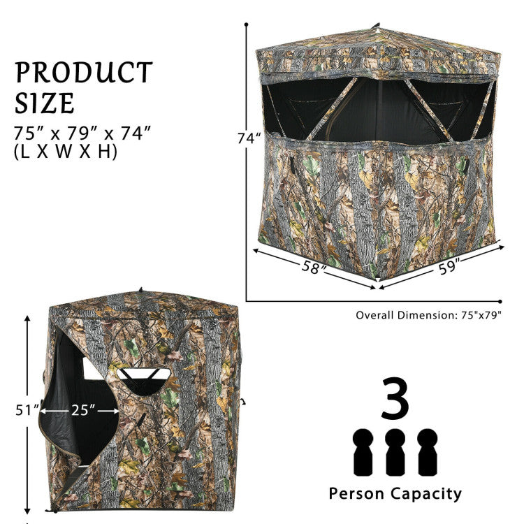 3 Person Hunting camouflage Surround View Tent with Slide Mesh Window