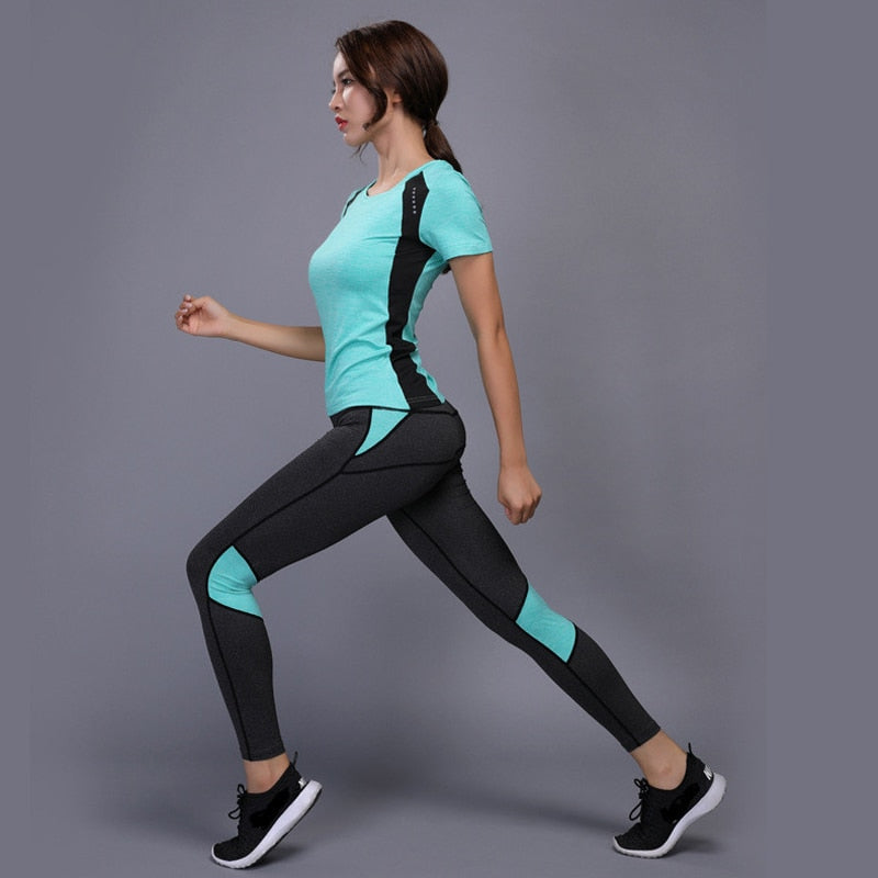 Yoga Set sports wear for women gym TShirt + Pants Breathable Gym Workout Clothes