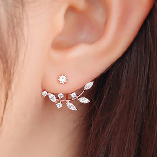 Rhinestoned Leaf Branch Earrings