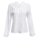 Stylish Long Sleeve V Neck Stripe Women Blouse