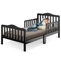 Classic Design Kids Wood Toddler Bed Frame with Two Side Safety Guardrails - Brown