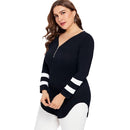 Plus Size Striped Zip Neck Long Sleeve T-shirt