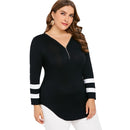 Plus Size Striped Zip Neck Long Sleeve T-shirt