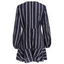 Long Sleeve Falbala Stripe Faux Wrap Dress