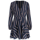 Long Sleeve Falbala Stripe Faux Wrap Dress