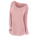 Long Sleeves Plus Size Lace Panel Cutout Tee