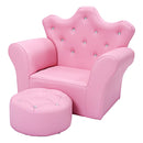 Children Upholstered Princess Sofa with Ottoman and Diamond Decoration for Boys and Girls - White