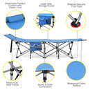 Folding Camping Cot with Side Storage Pocket Detachable Headrest - Blue