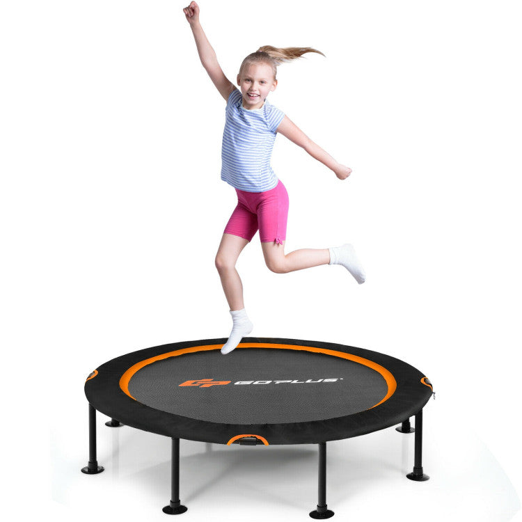 47 Inch Folding Trampoline with Safety Pad of Kids and Adults for Fitness Exercise - Orange