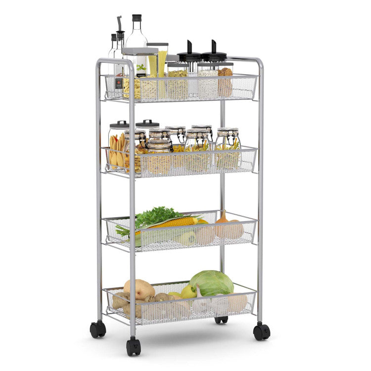 4 Tier Storage Rack Trolley Cart (Gray)