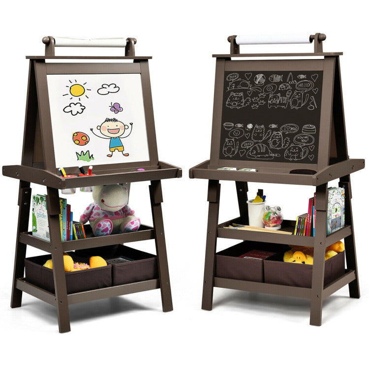 3 in 1 Double-Sided Storage Art Easel (Coffee)