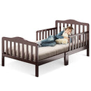 Classic Design Kids Wood Toddler Bed Frame with Two Side Safety Guardrails - Brown