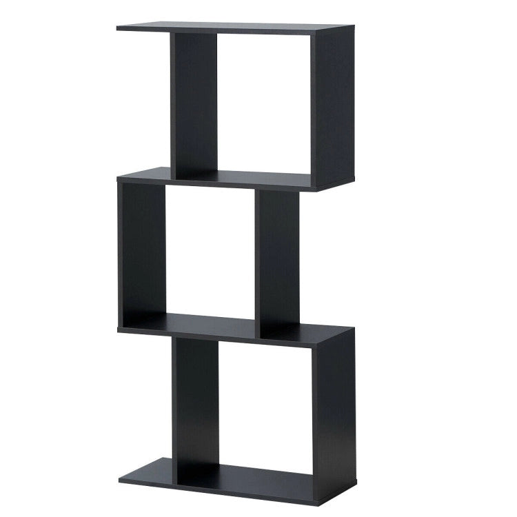 2 Tiers Wooden S-Shaped Bookcase for Living Room Bedroom Office