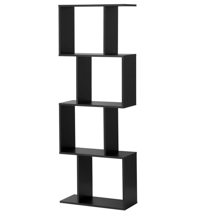 2 Tiers Wooden S-Shaped Bookcase for Living Room Bedroom Office