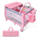 Portable Foldable Baby Playard Nursery Center with Changing Station - Pink