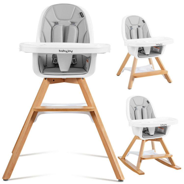 3-in-1 Convertible Wooden Baby High Chair (Gray)