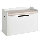 Kids Toy Wooden Flip-top Storage Box Chest Bench with Cushion Hinge (White)