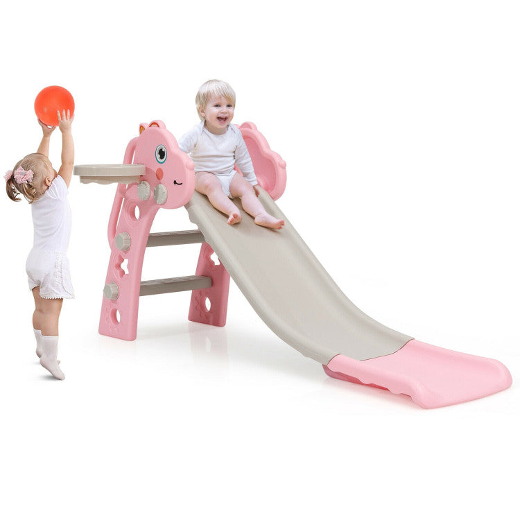 3-in-1 Kids Slide Baby Play Climber Slide Set with Basketball Hoop