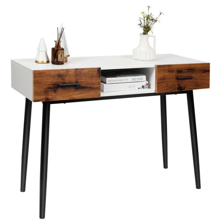 48 Inch Industrial Console Table with Storage Drawers Open Shelf Entryway