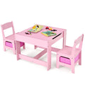 Kids Table Chairs Set With Storage Boxes Blackboard Whiteboard Drawing (Natural)