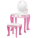Kids Wooden Makeup Dressing Table and Chair Set with Mirror and Drawer - Pink