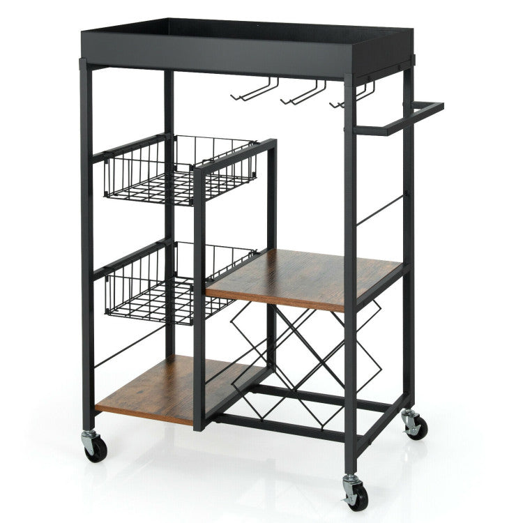 4-Tier Kitchen Bar Cart with Wine Rack