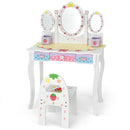 Kids Vanity Princess Makeup Dressing Table Chair Set with Tri-fold Mirror