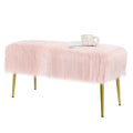 Modern Faux Fur Ottoman Bench with Golden Legs  - White