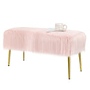 Modern Faux Fur Ottoman Bench with Golden Legs  - White