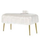 Modern Faux Fur Ottoman Bench with Golden Legs  - White