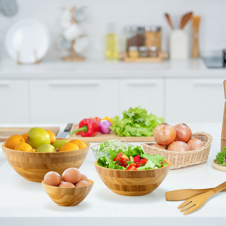 8 Pieces Bamboo Salad Bowl Set with Server Utensils