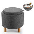 Round Storage Ottoman with Tray Top Accent Padded Footrest