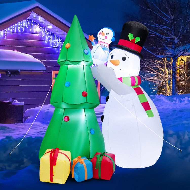 6 Feet Tall Inflatable Christmas Snowman and Tree Decoration Set with LED Lights
