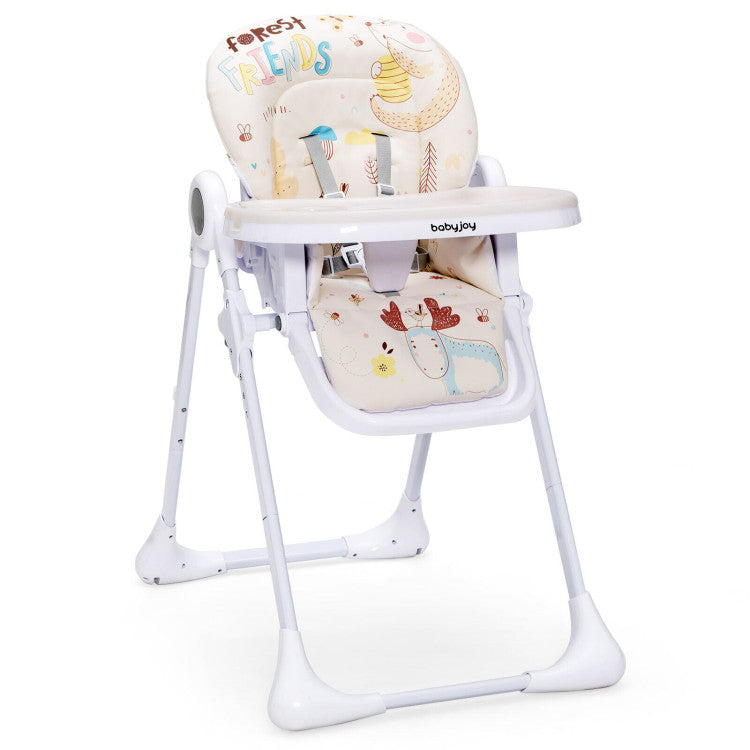 Baby High Chair Folding Feeding Chair with Multiple Recline and Height Positions - Beige