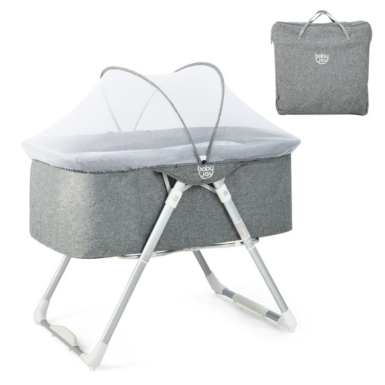 2-In-1 Baby Bassinet with Mattress and Net (Gray)