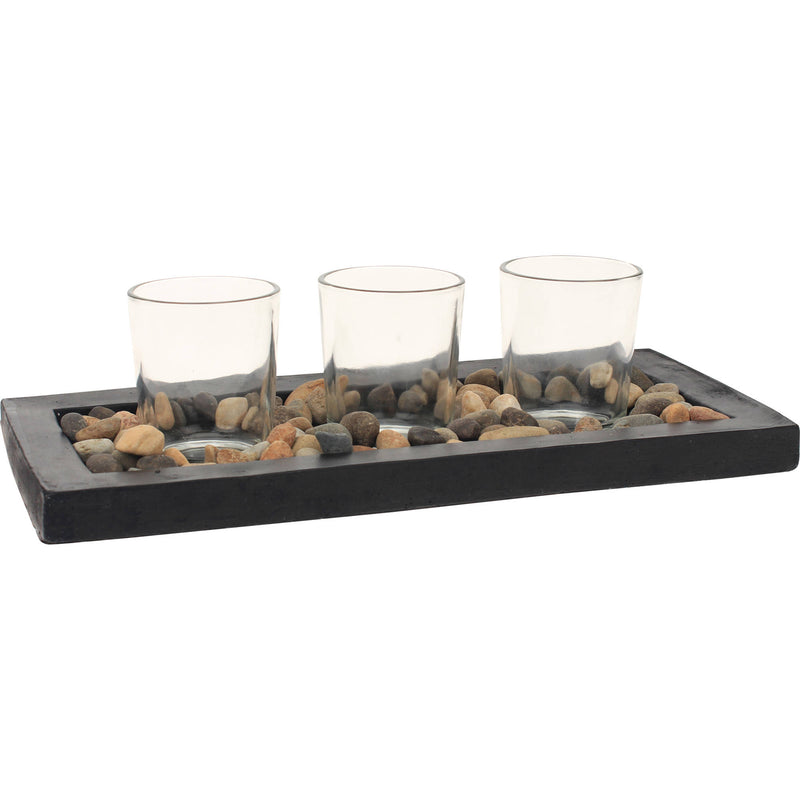 Stone Tea Light Candle Garden with 3 Glass Tea Light Candle Holders
