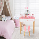 Kids Rabbit Vanity Table Chair Set with Mirror and Drawer