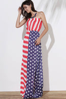 Maxi Patriotic American Flag Strapless Casual Dress