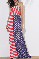 Maxi Patriotic American Flag Strapless Casual Dress