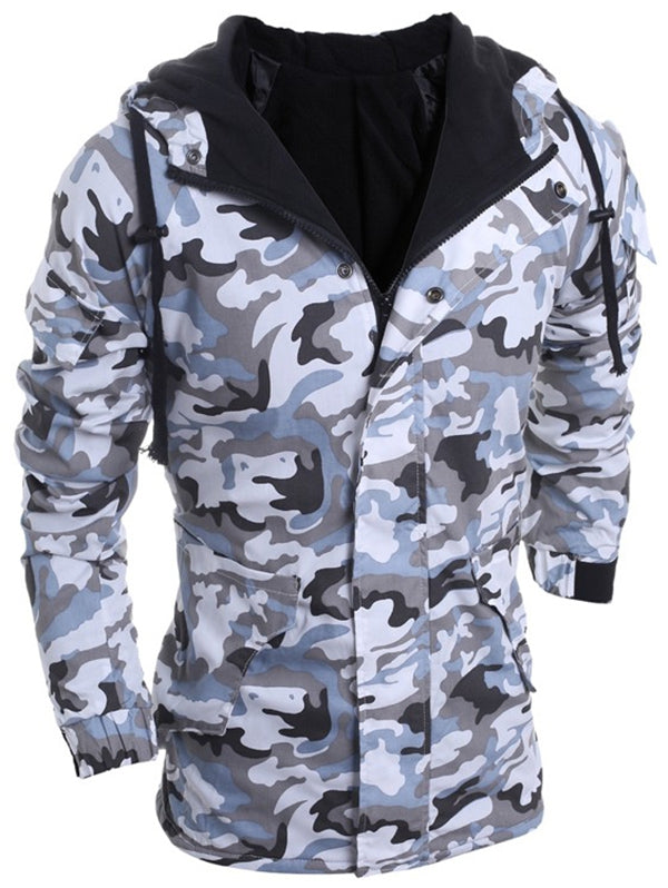 Modish Loose Fit Hooded Multi-Pocket Camo Pattern Long Sleeve Thicken Cotton Blend Coat For Men