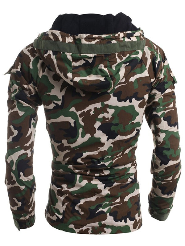 Modish Loose Fit Hooded Multi-Pocket Camo Pattern Long Sleeve Thicken Cotton Blend Coat For Men
