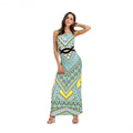 Traditional V-Neck Split Print Long Skirt Beach Dress Print Sleeveless Dress