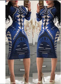 African Dashiki Autumn and winter  print Large Elastic Design Long Sleeve dress Suit