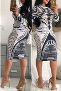 African Dashiki Autumn and winter  print Large Elastic Design Long Sleeve dress Suit