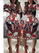 African Dashiki Autumn and winter  print Large Elastic Design Long Sleeve dress Suit
