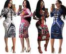African Dashiki Autumn and winter  print Large Elastic Design Long Sleeve dress Suit