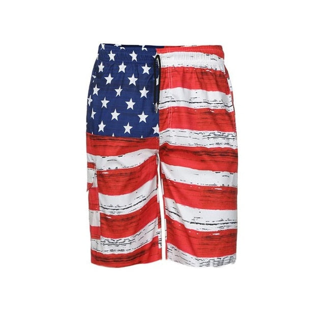 Men American Flag Print Denim Shorts