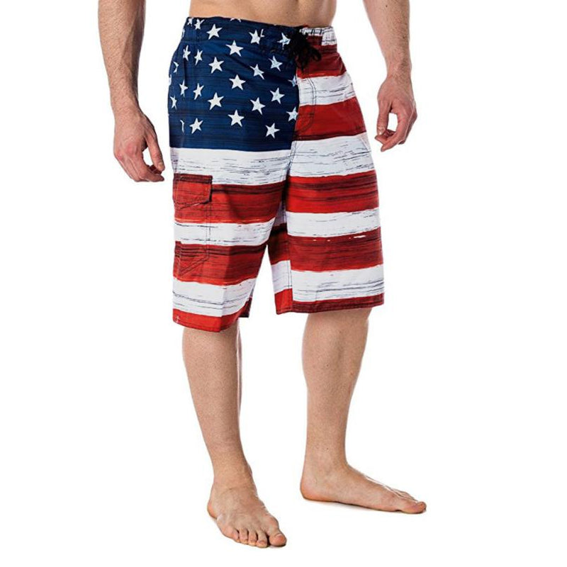 Men American Flag Print Denim Shorts