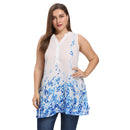 V Neck Sleeveless Print Plus Size Loose Chiffon Women Blouse